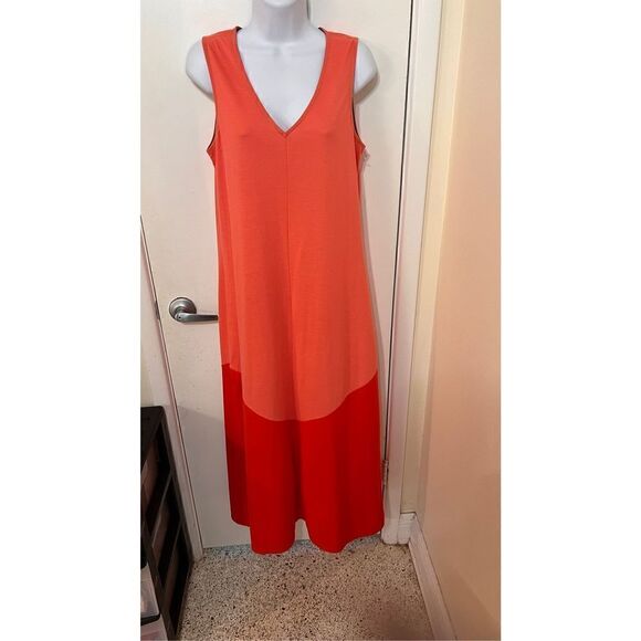 Natori Women's V Neck Sleeveless Colorblock Maxi Dress Peach Orange Size Small - Picture 1 of 10
